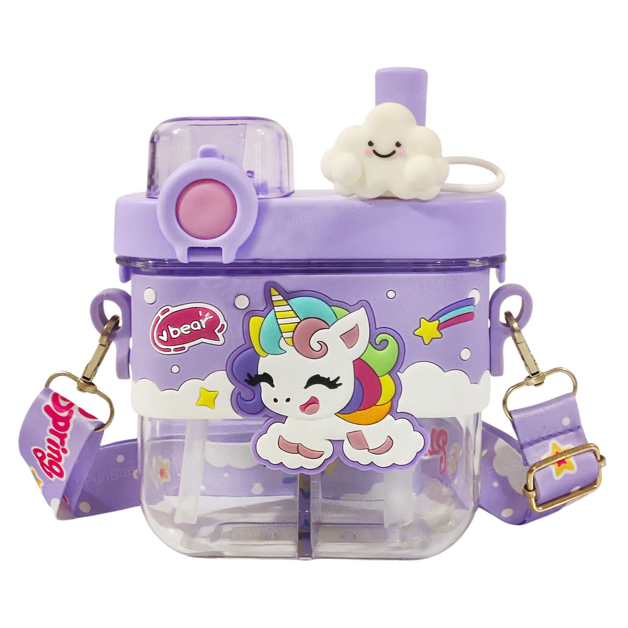 FunBlast Unicorn Water Bottle for Kids – 580 ML Cute Leak-Proof Dual Compartment Straw Bottle with Strap, BPA-Free Sipper Bottle, Portable School Water Bottle for Girls (Unicorn)-image-27