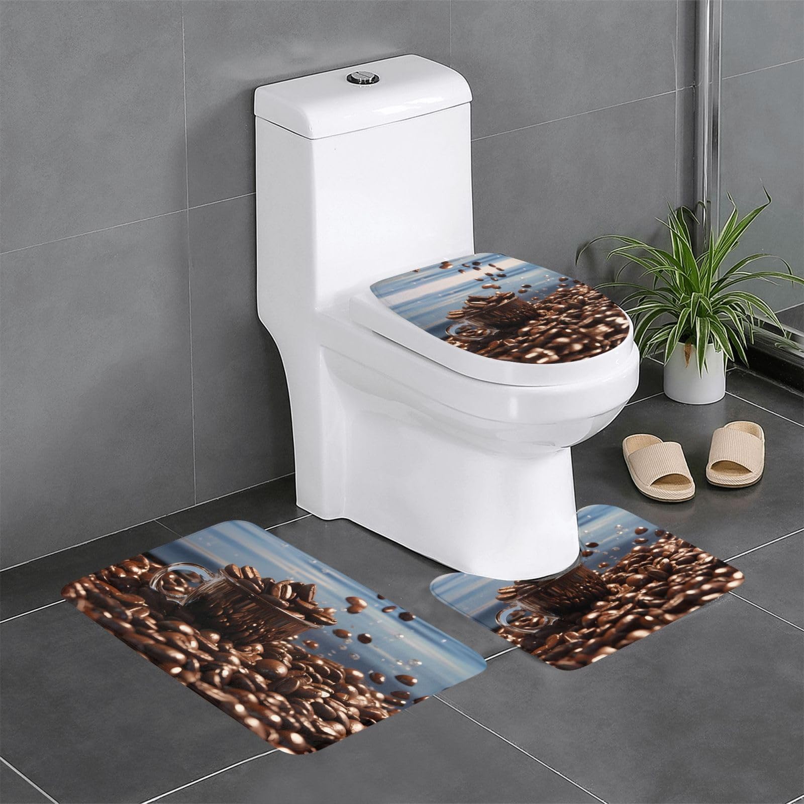 Tapis de salle de bain café lot de 3 tapis de sol antidérapants 61x40cm pour lavabo et toilettes