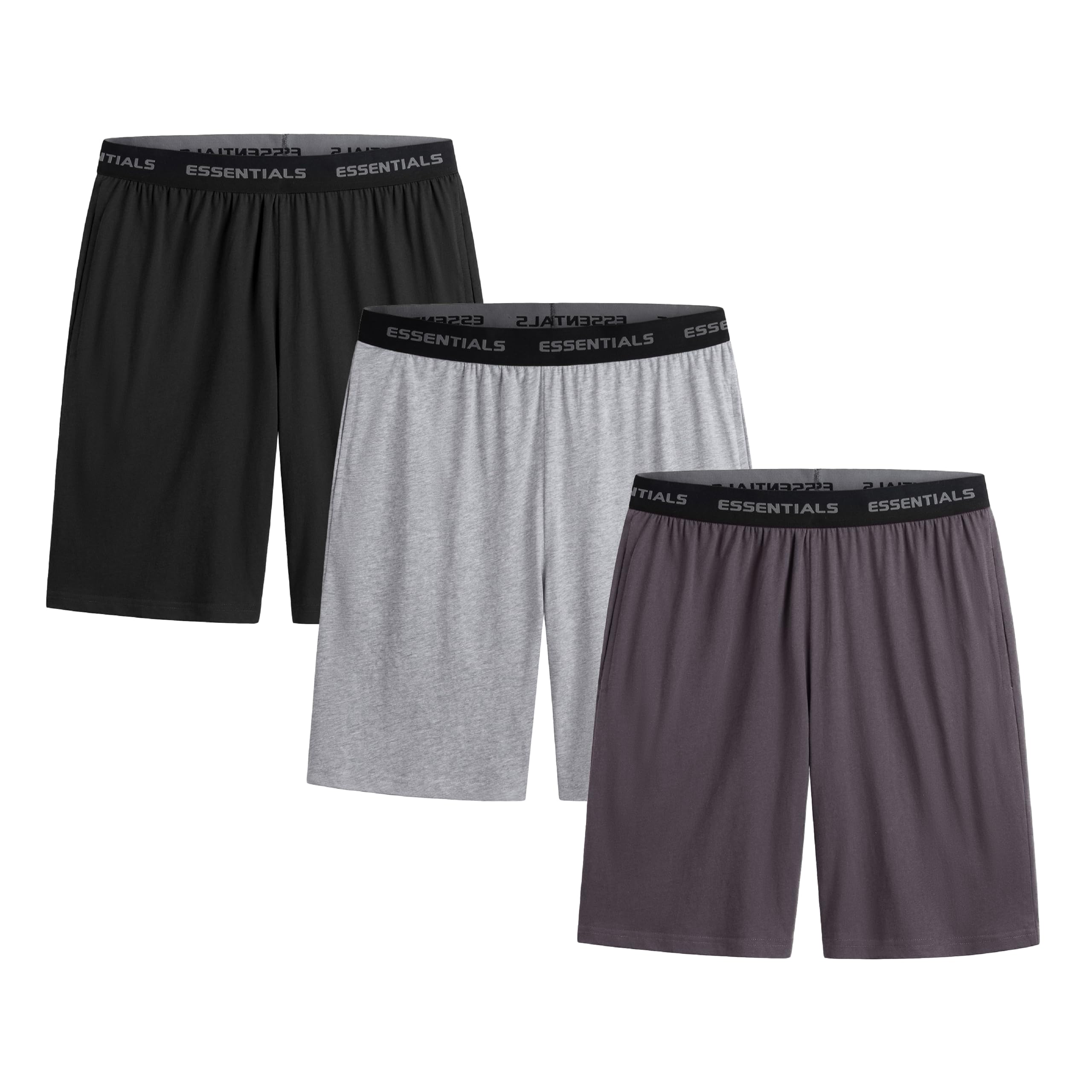 The Essentials Wardrobe 3PK Mens Lounge Shorts - Jacquard WB - Black/Grey - Large