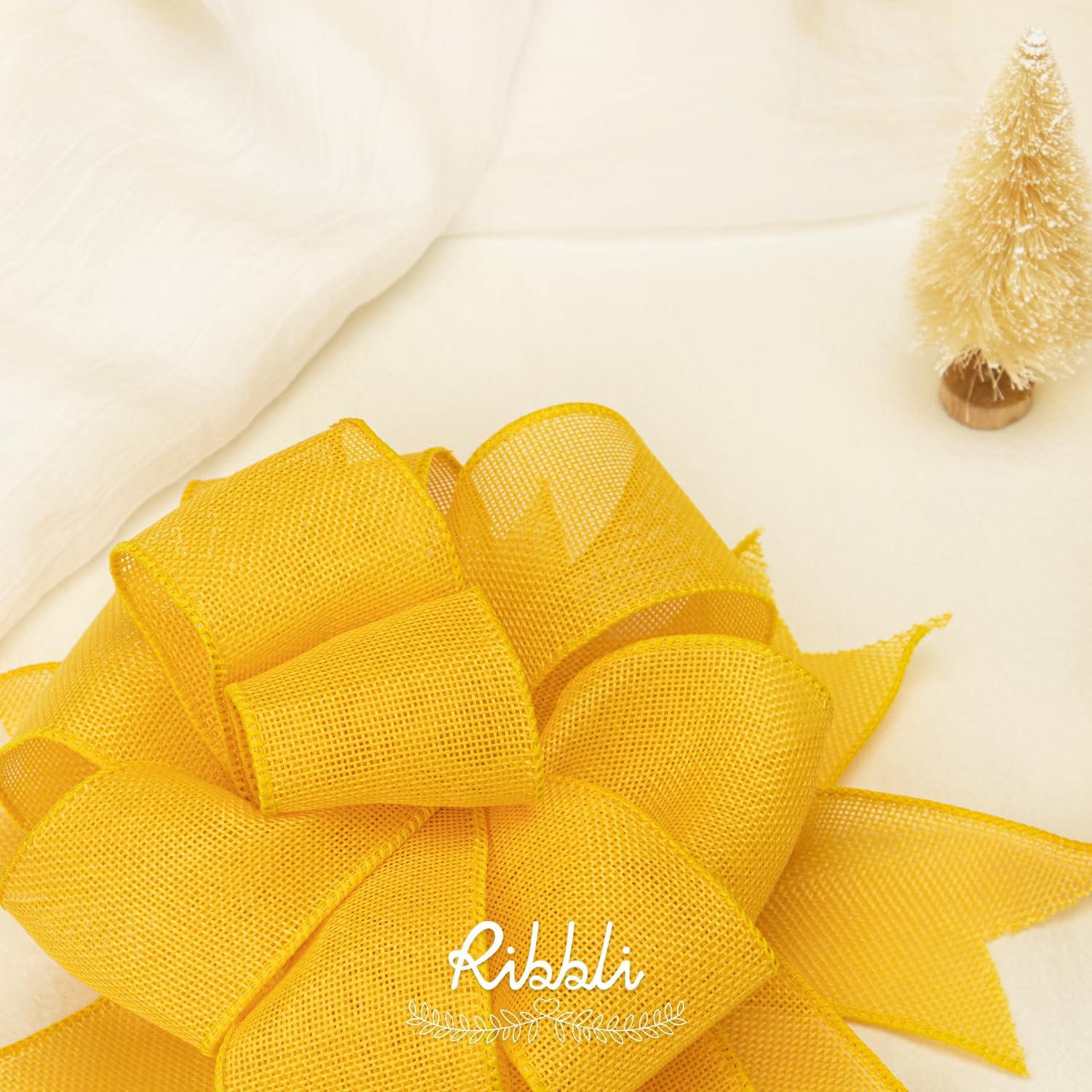 Ribbli Cinta de arpillera con alambre, 2-1/2 pulgadas x 10 yardas, amarillo, cinta de borde con cable sólido para arco grande, corona, decoración de árboles, decoración al aire libre