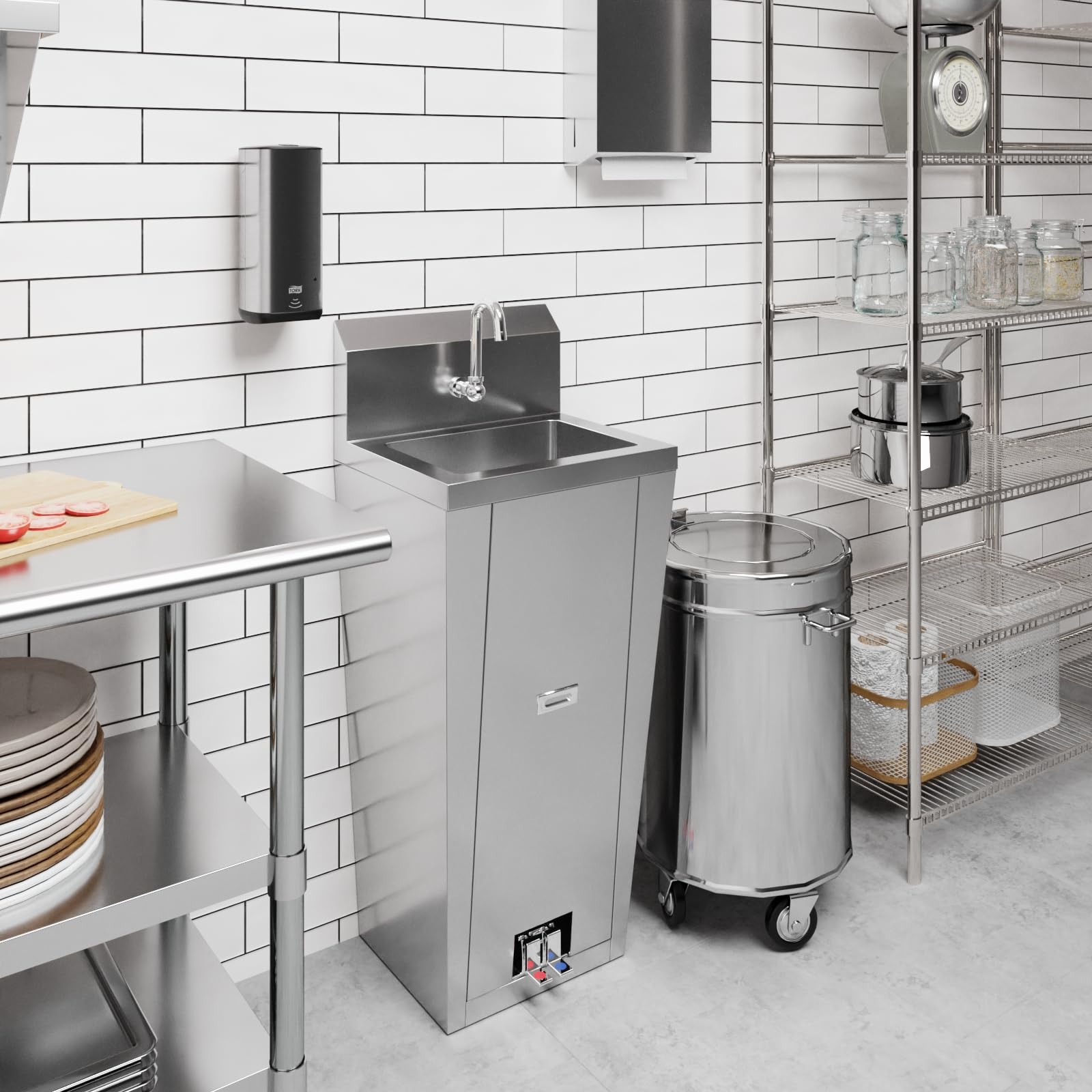 Commercial Hands-Free Pedestal Hand Sink with Foot Pedal and Faucet