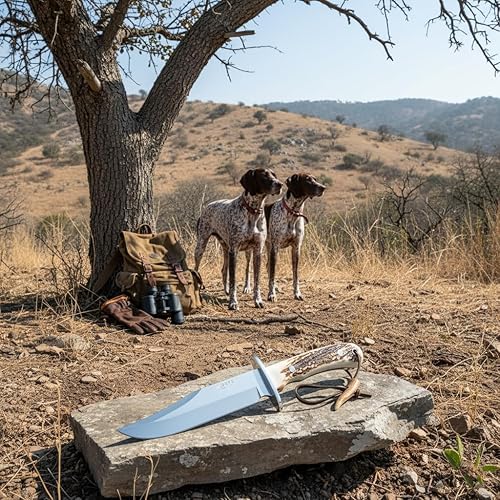 Miniatura 3 de Joker Bowie CC96 Cuchillo de caza de 6.3 pulgadas de espiga completa - Hoja de acero inoxidable Mova 1.4116 - Mango de asta de ciervo - Funda de