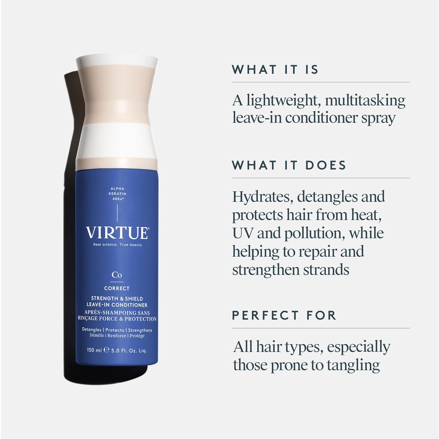 VIRTUE Strength and Shield Leave-In Conditioner, Detangles and Strengthens Hair, All Hair Types, Color Safe, 5 Fl Oz - Image 2