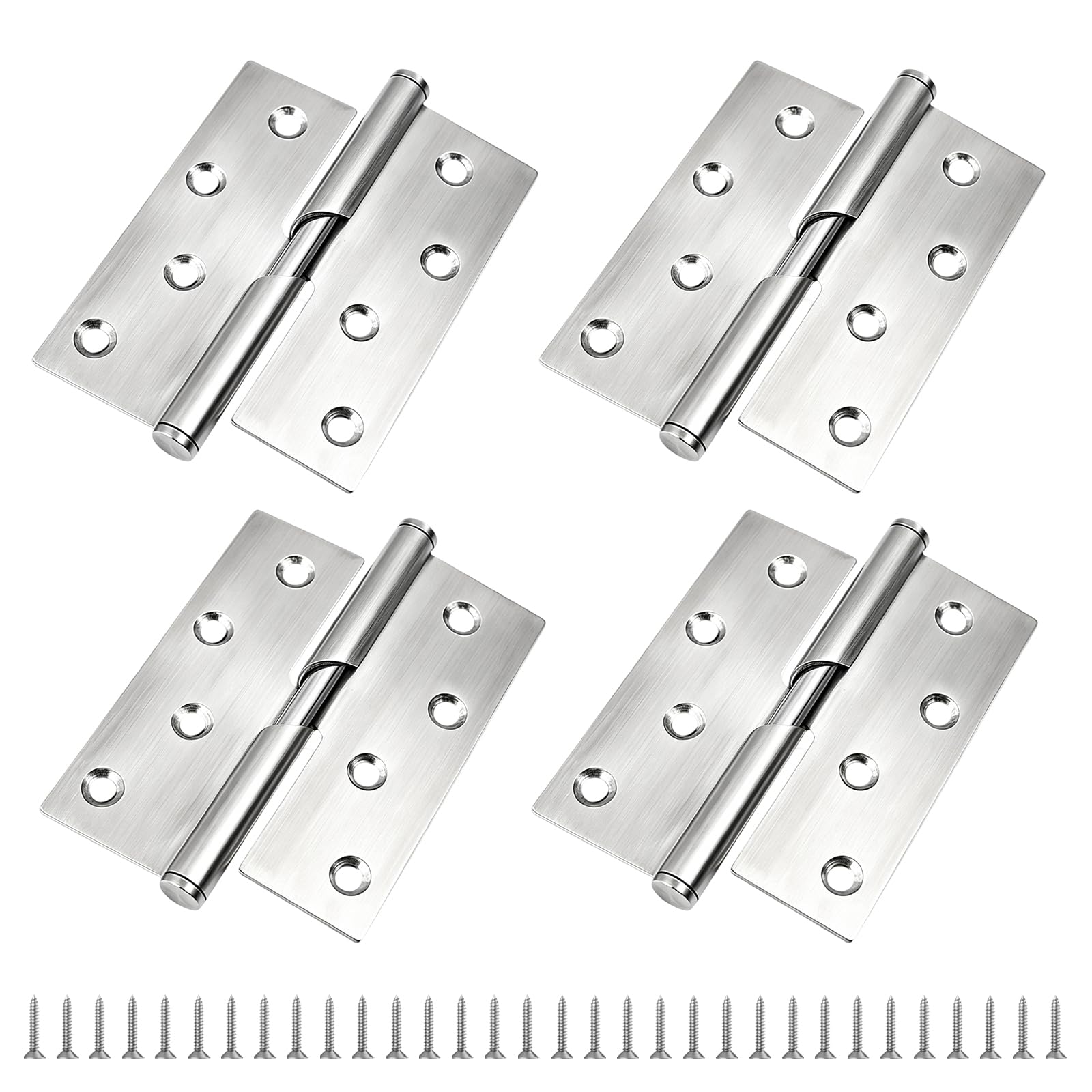 4 Pcs Rising Butt Door Hinges, 4 Inch Stainless Steel Lift Off Door Hinge with Screws for Internal External Doors Cabinets Wooden Box (2X Left, 2X Right)