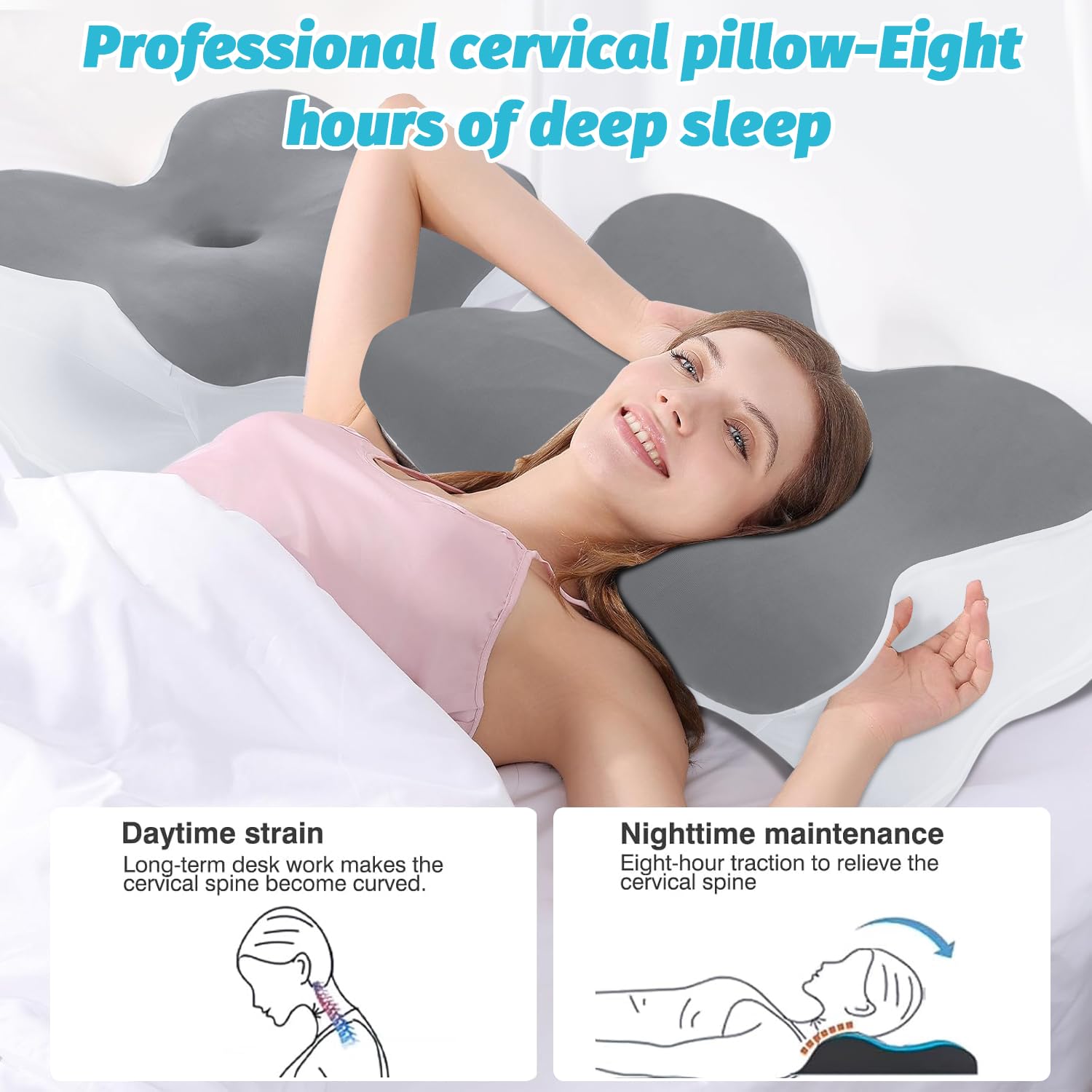 Cervical Neck Pillow,Cervical Pillow for Neck and Shoulder Pain Relief Ergonomic Pillow Cozy Sleeping with Breathable Pillowcase, Orthopedic Contour Neck Pillow for Side Back Stomach Sleeper