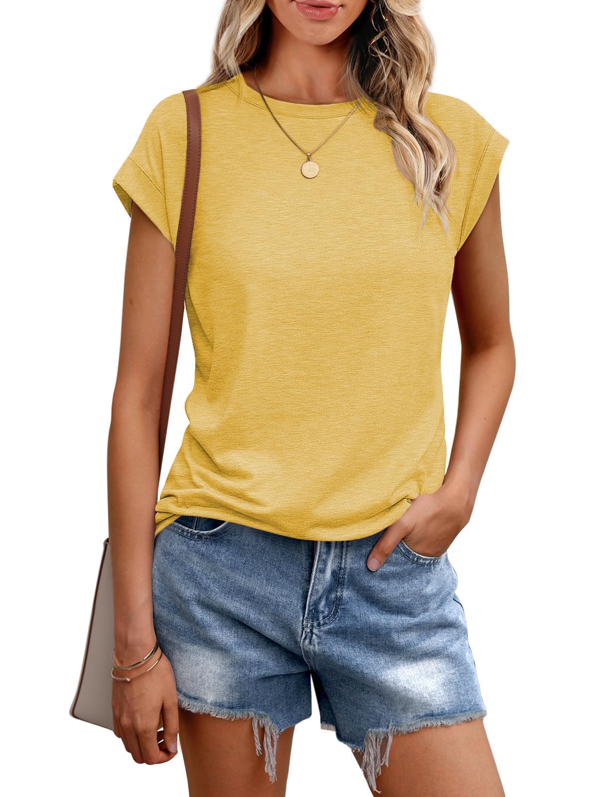 Cuptacc Tshirt Damen Sommer Rundhals Kurzarm Tops Business Outfit Basic | Rundhalsausschnitt,Kappenärmel,Lockere Passform,Leicht und Luftig Stoff,Alltagstauglich,Unkomplizierter Schnitt