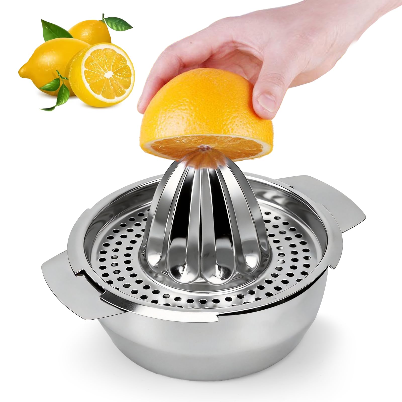 Stainless Steel Lemon Juicer Manual Squeezer,Juicer with Bowl Container for Oranges Lemons Fruit Home Made Juice in Kitchen