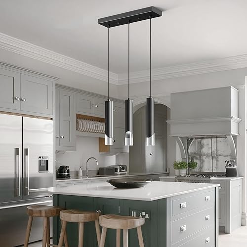 Miniatura 3 de Lámpara colgante moderna de 3 luces, lámpara colgante de cocina, regulable, LED, comedor, negro, mini luces colgantes, iluminación colgante