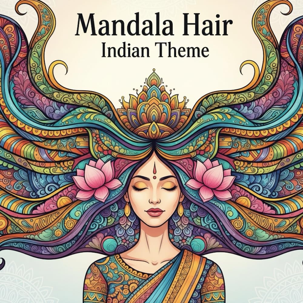 Mandala Hair Indian Theme Coloring book for adults relaxation (Mandala Hair Art Series)