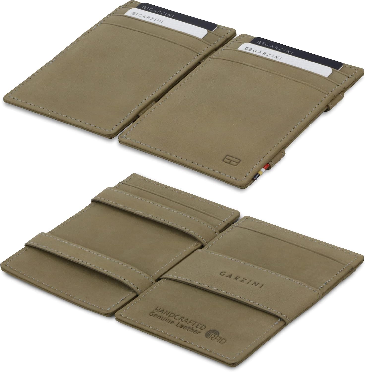 GARZINI Magic Wallet For Men, Minimalist Wallet with RFID card holder, Leather Wallet for 10 cards, Metal Grey