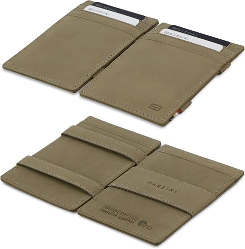 Garzini Cartera mágica para hombre cartera minimalista con tarjetero RFID cartera de cuero para 10 tarjetas 04 Gris Metálico Minimalista