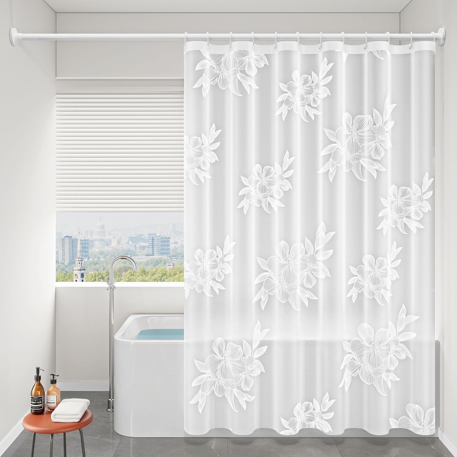 Rideau de douche floral 200 x 240 cm ourlet lesté semi-transparent imperméable anti-moisissure PolyerBathroom Decor & Design