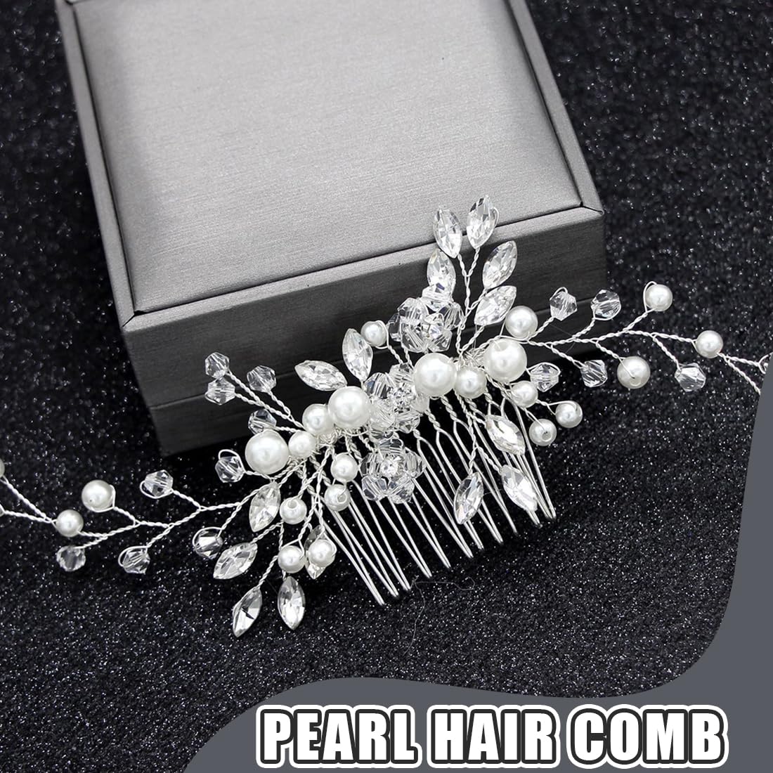 Peinetas para el Pelo de Novia con Cristal y Flor, Tocados de Pelo Boda con Perlas, Adornos Elegantes para Mujeres y Niñas, Color Plata