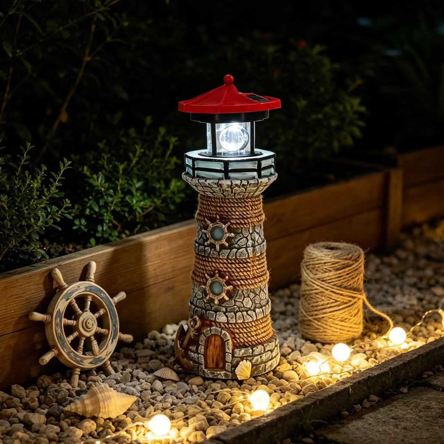 Solar Rotating Beacon Lighthouse Nautical Resin Outdoor Statue Garden Decor image 5