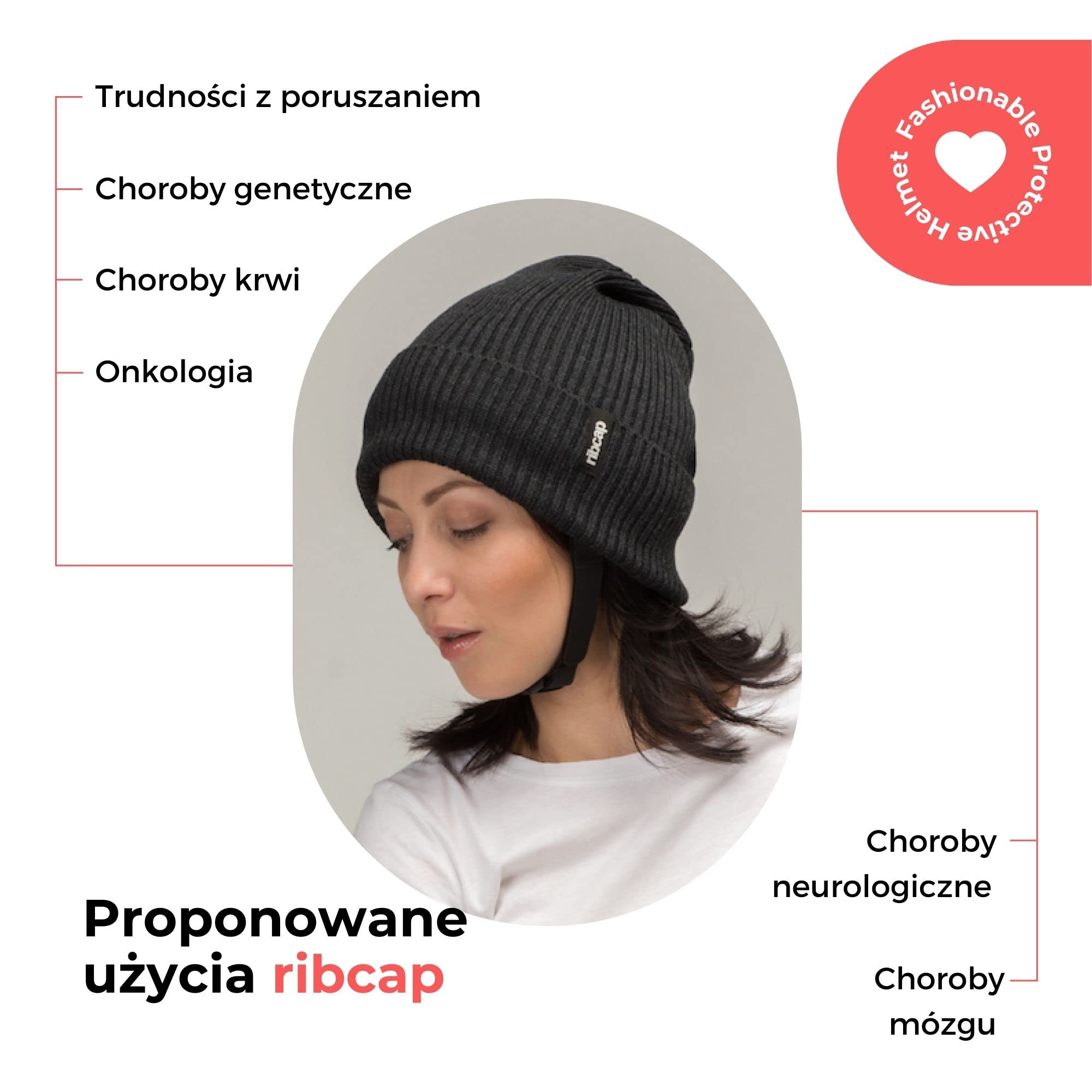 Ribcap Lenny antracyt duży, miękka ochrona głowy, Ø 59-61 cm