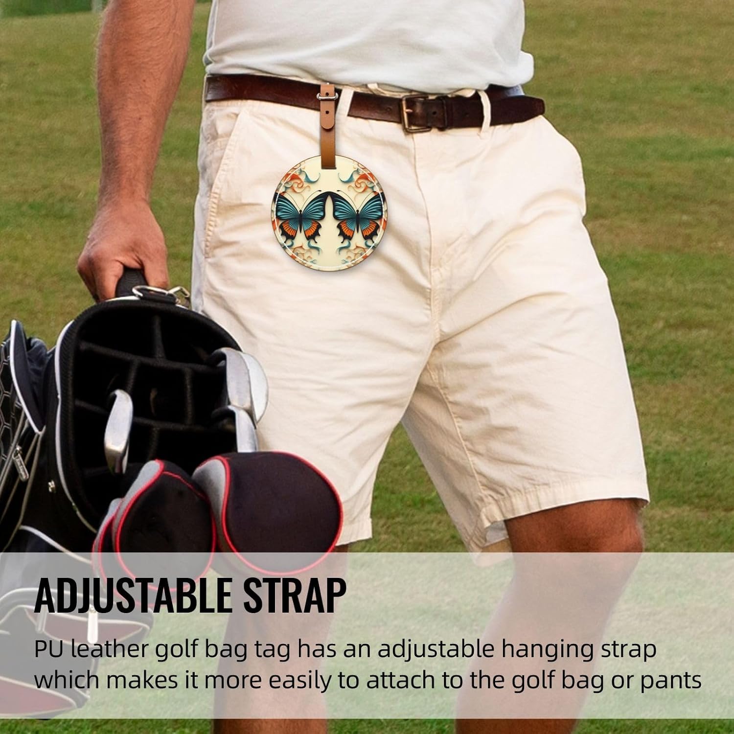Double Butterfly Pattern Black Printed Golf tee Storage Bag - for Men only, Durable PU Material, Easy to Carry, Enhance The Golf Experience