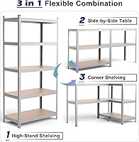 Vista 56 de ERGOMASTER Garage Storage Shelves 5-Tier Shelving Unit 2920LBS Heavy Duty Shelving Adjustable Boltless Organizer Rack for Warehouse Pantry 72" W x
