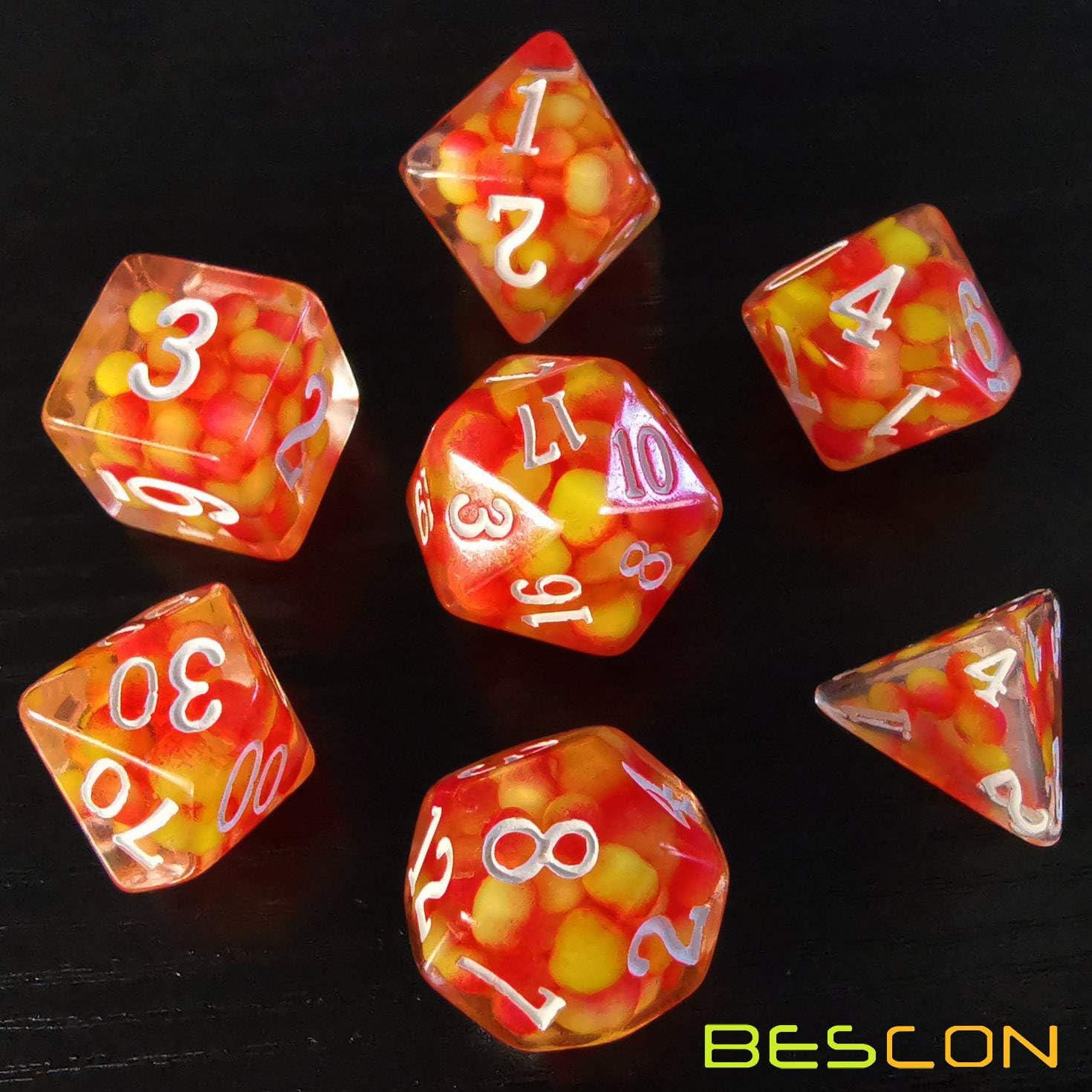 Bescon Firey Pearl Polyhedral Dice Set, Fire Pearl Poly RPG Dice Set of 7