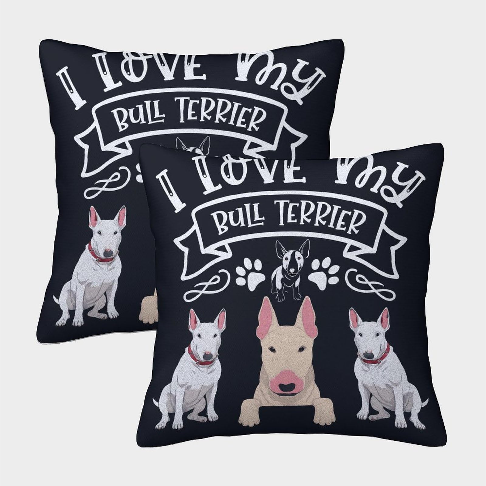 Felasbuid Style-3 Bull Terrier Love—Dog Illustration Style Pillow Covers 2 Pack Cozy Pillowcase Available All Seasons Cushion Cover Zippered Decor Couch Living Room 45X45cm