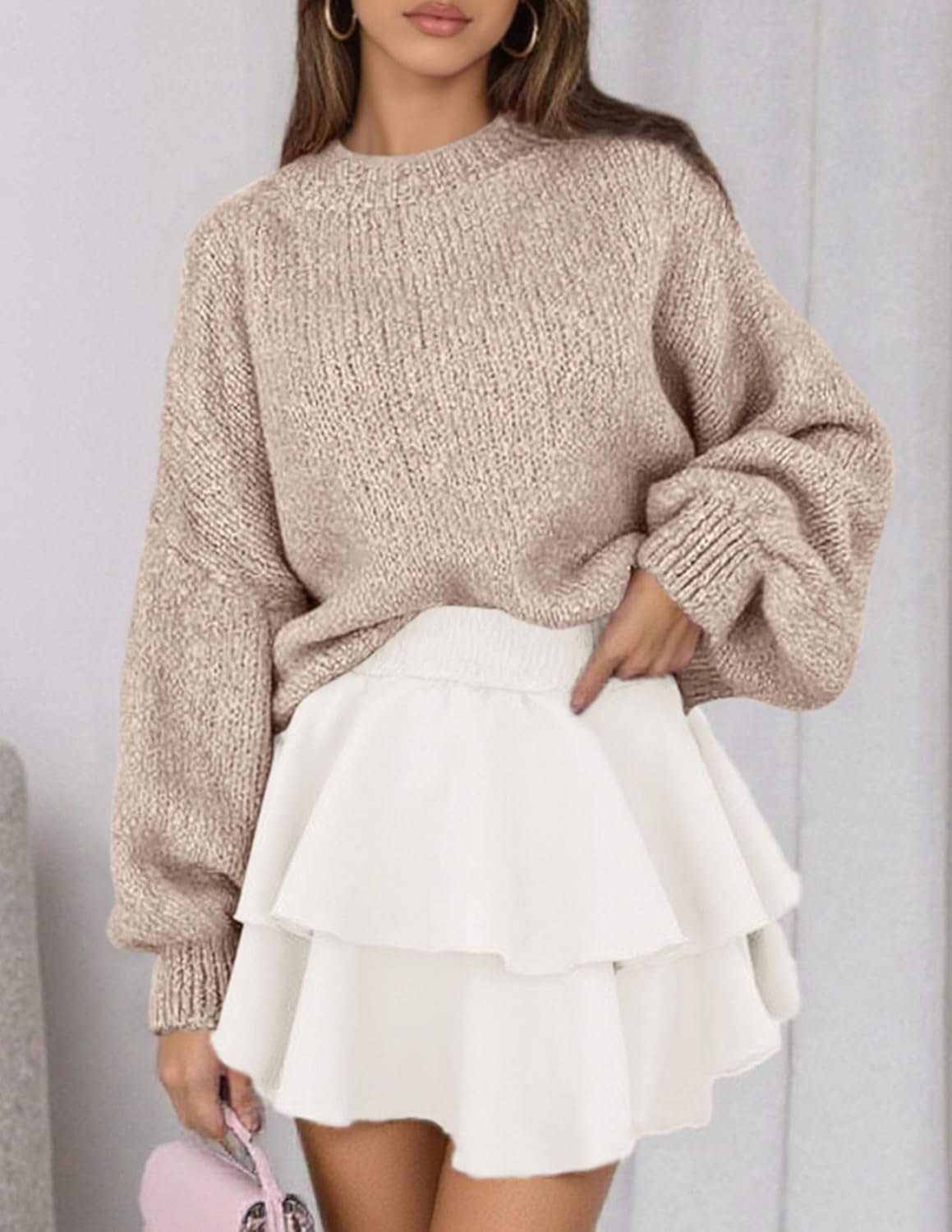 PRETTYGARDEN Sweaters for Women 2026 Fall Chunky Knit Long Sleeve Crew Neck Oversized Pullover Tops Winter Fashion Clothing