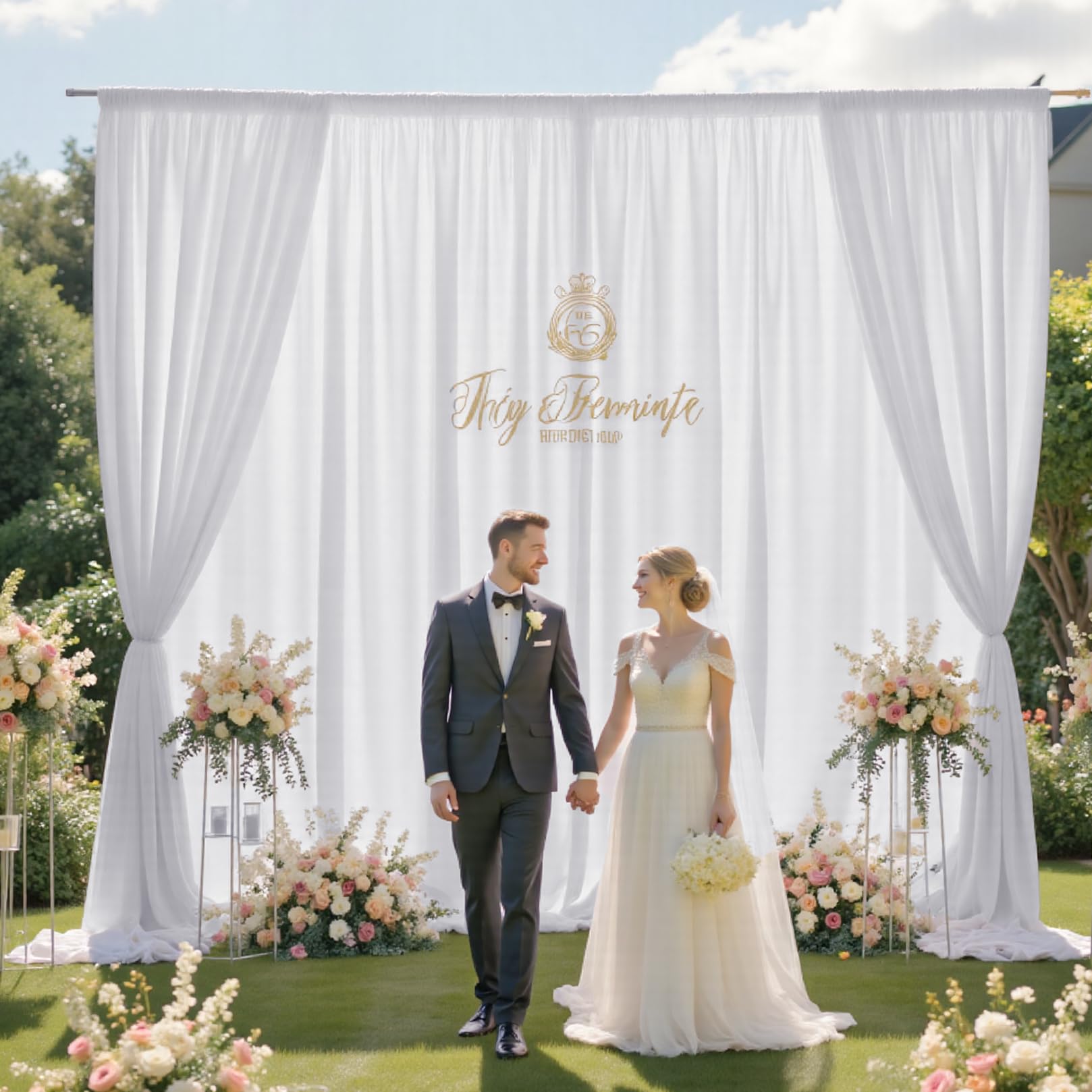 View 1 of 20x10FT White Backdrop Curtains for Party, 4 Panels 5x10FT Thick Polyester Backdrop Drapes, Wrinkle Resistant Photography Background Drapes for Wedding Birthday Home Decoration