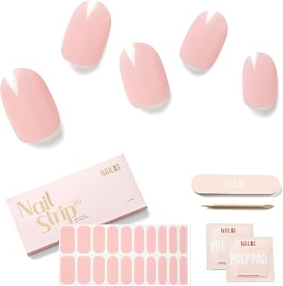 Semi Cured Gel Nail Strips - NAILOG 20 Pcs Pink Nail Stickers Extra Long Wraps with Glossy Gel Finishing for Spring Summer, Rosy Veil