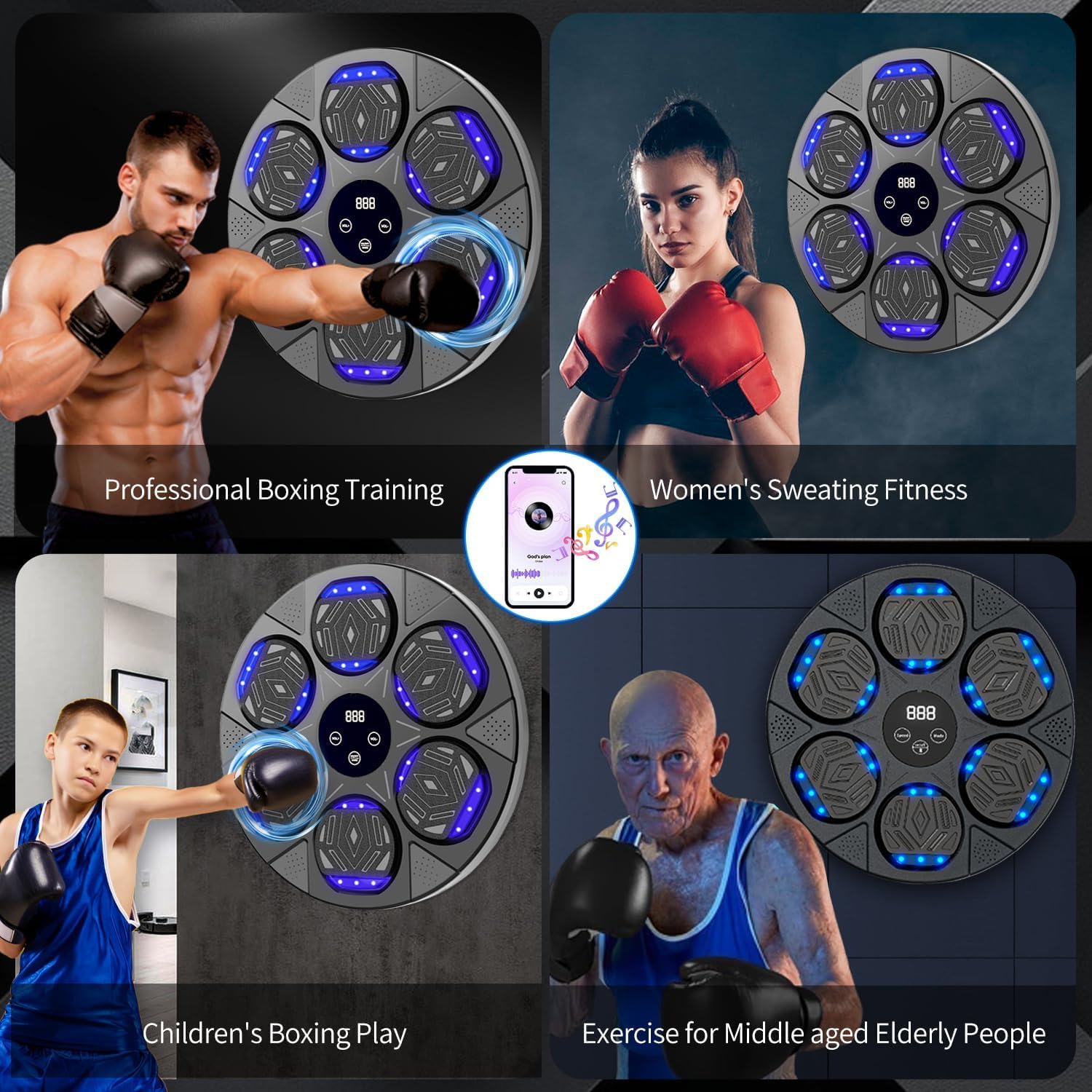 Music Boxing Machine mit Bluetooth,LED Licht Box Maschine mit Musik mit Boxhandschuhen, Elektronische Boxing Machine zur Wandmontage mit 7 modi