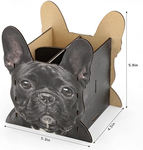 Miniatura 4 de Yuseful Portalápices para perros, organizador de madera para escritorio con 4 compartimentos, organizador de escritorio único para suministros de