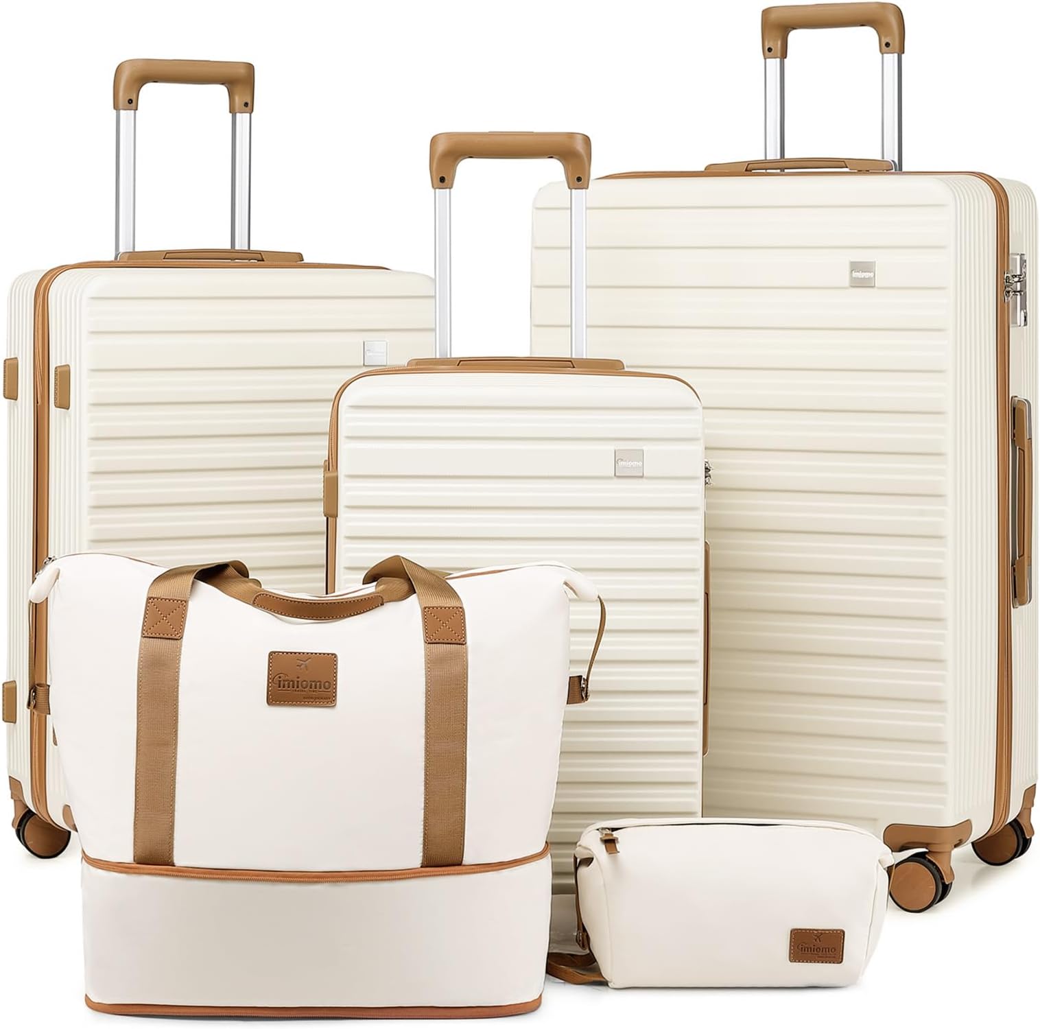 imiomoLuggage Sets 5 Piece, Expandable Hardside Suitcase Set with Spinner Wheels, Lightweight Travel Luggage Set with TSA Lock, White