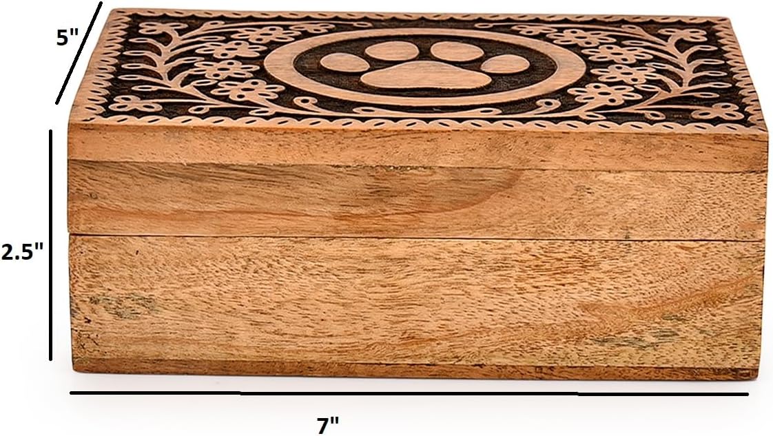 Decorative Urn Acacia Wood Paw Print Pet Cremation Urn for Dog Cat Ashes Pet Keepsake, Burial Urn Wooden Box for Ashes (7" X 5" X 2.5")