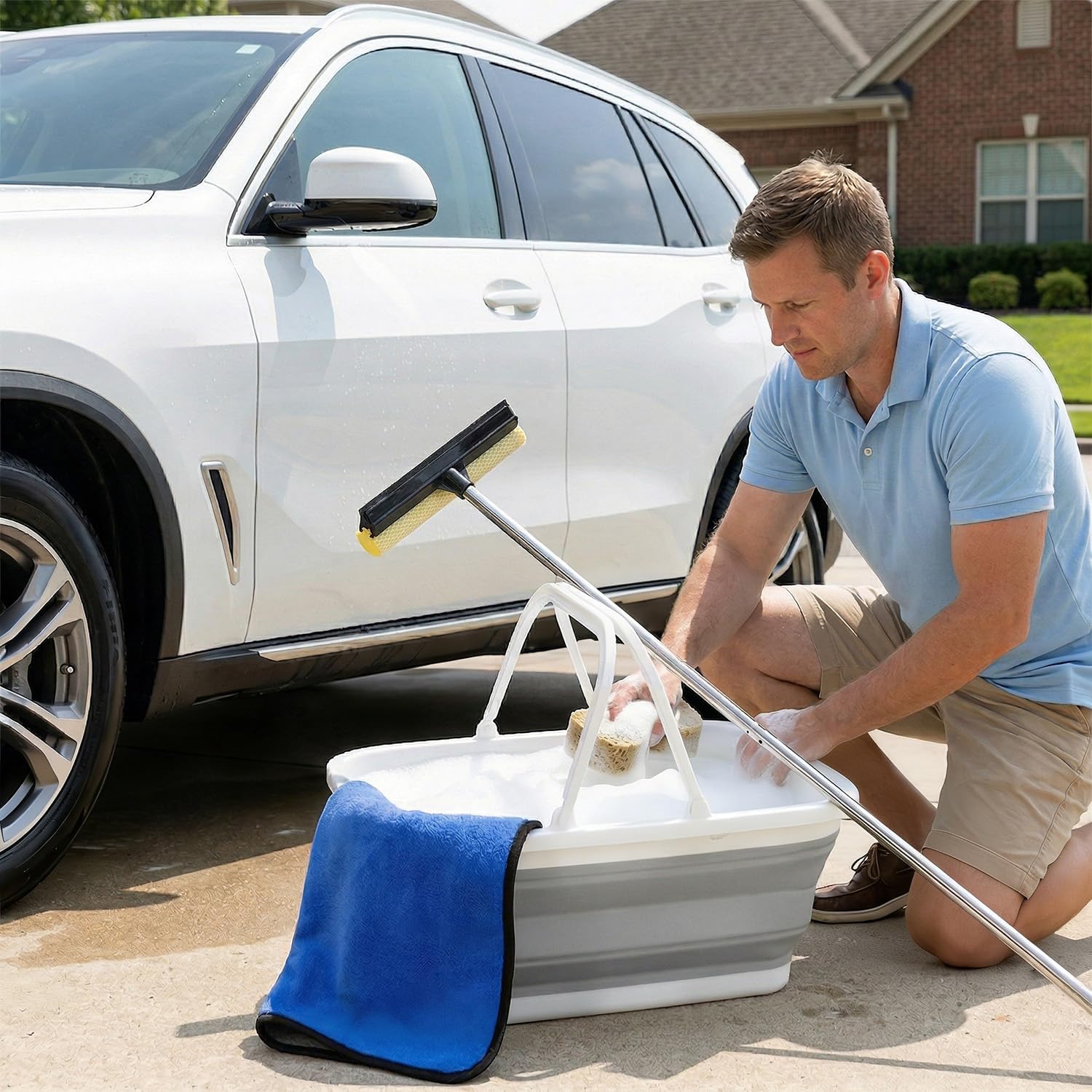 Window Cleaning Kit, Squeegee with Bucket for Windshield Cleaning, Bathroom, Shower Doors, Mirrors, Tiles, and Car Windows (Grey)
