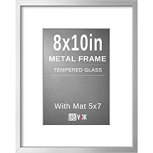 VCK 8x10 Picture Frame Silver Metal, Real Glass, 5x7 Mat, for Artwork