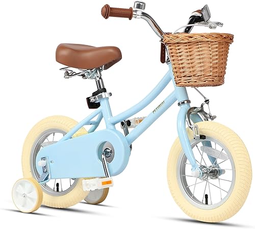 Petimini Girls Bike with Basket for 2-12 Years Old Kids, 12 14 16 18 20 Inch Bicycle with Bell Training Wheels Basket, Multiple Colors