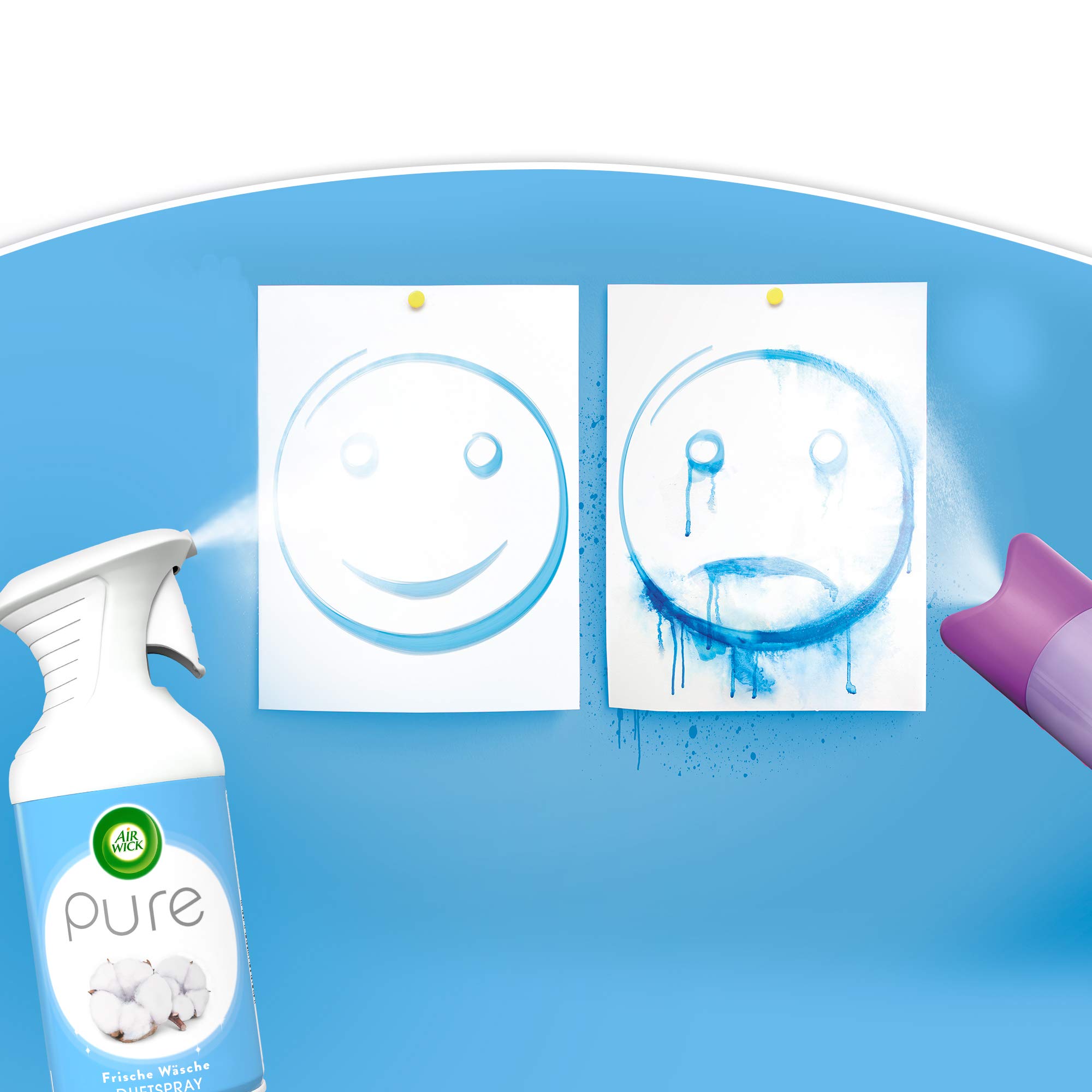 Air Wick PURE Świeże pranie – delikatny spray zapachowy neutralizuje zapachy i bez wilgotnych opadów – zapach: świeże pranie – 6 x 250 ml