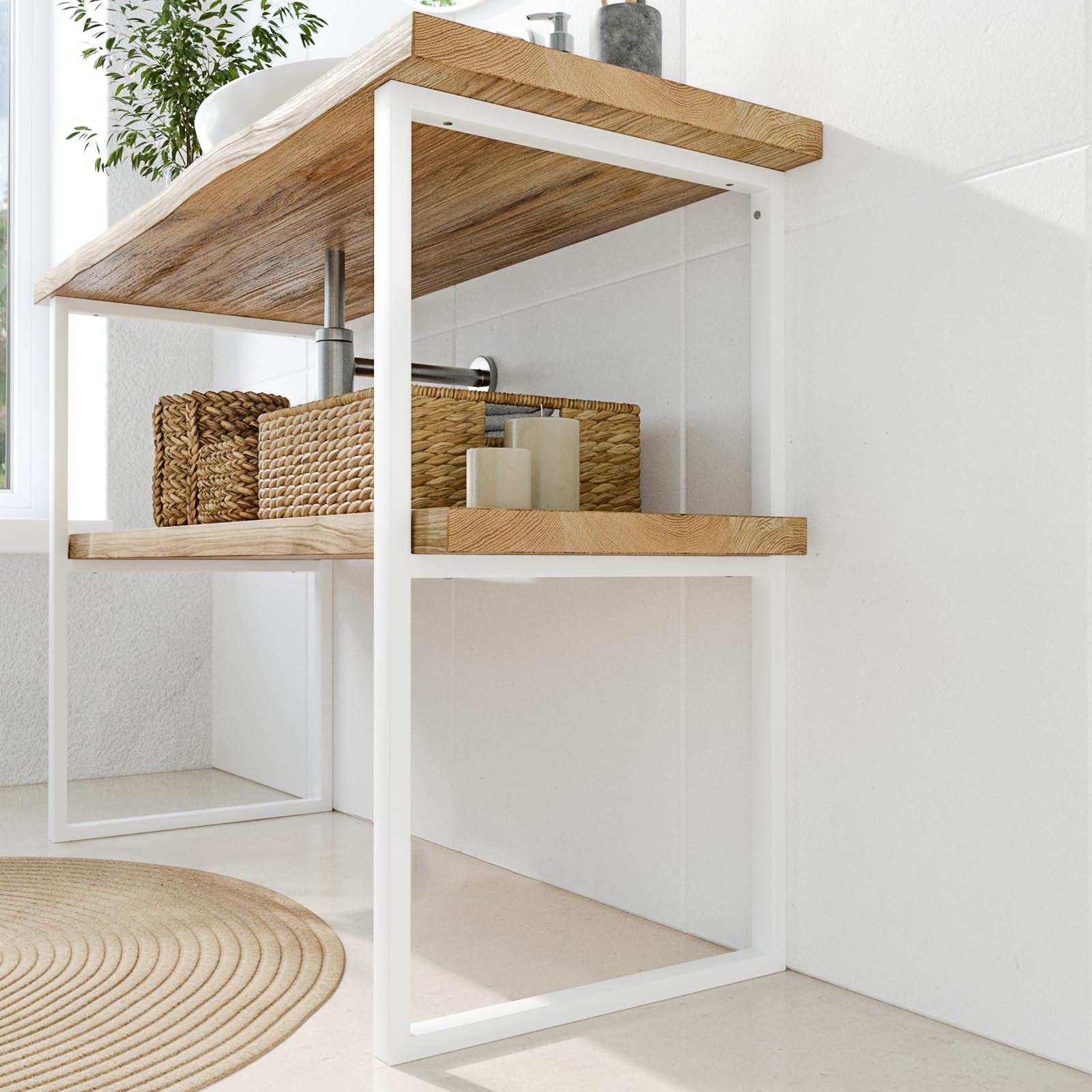 HEVVA |Estructura de lavabo doble – 75 cm de alto | NECKAR | 25/30/40/45/50 cm | patas de armario bajo lavabo | 2 patas de lavabo – blanco, 35 cm