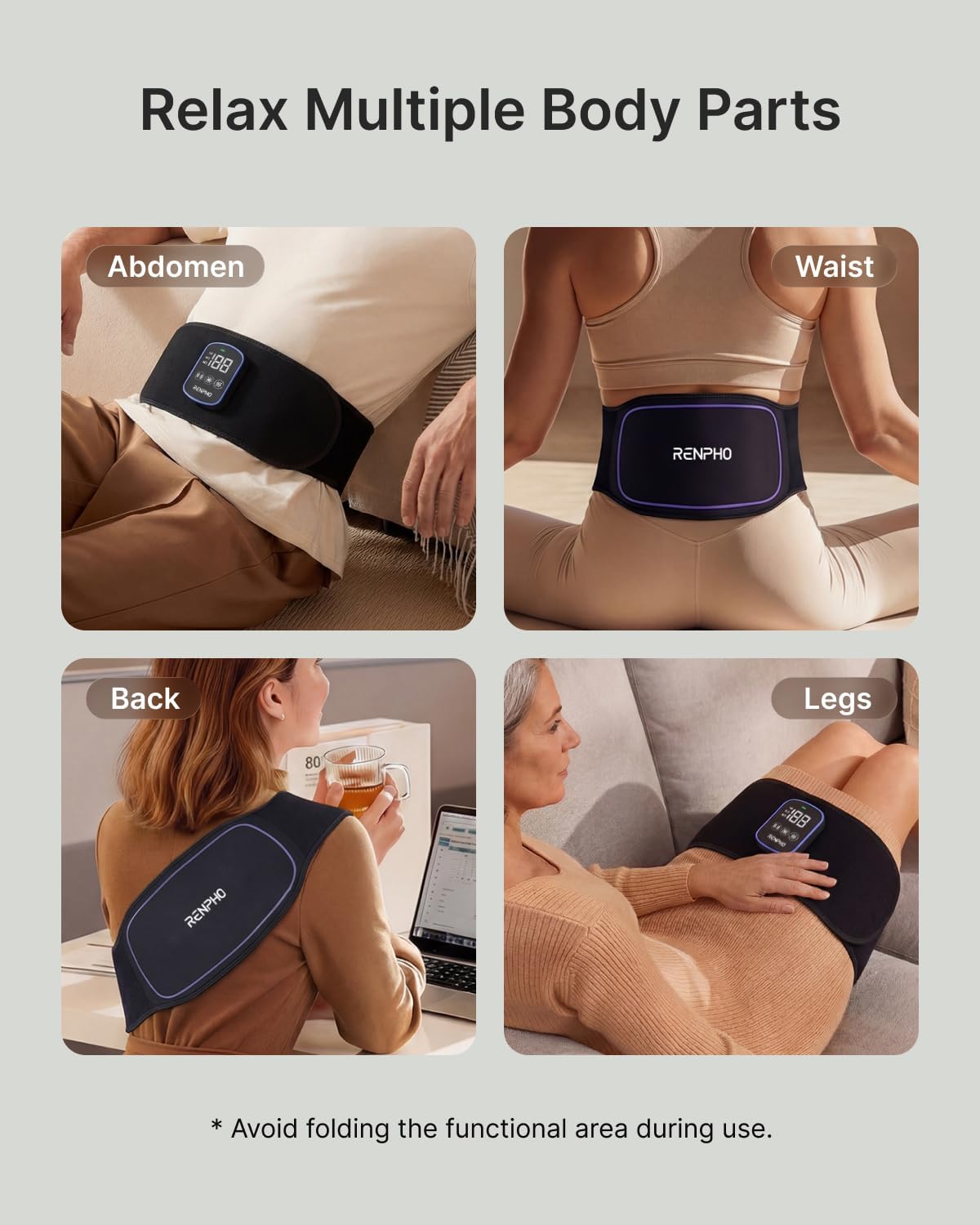 RENPHO Cordless Heating Pad for Back Pain, Red Light Therapy Belt for Low Back, Waist, Shoulder Sweatproof TPU Cover, Vibration, Timer, Adjustable Strap, Mothers Day Birthday Gifts for Women Men Mom