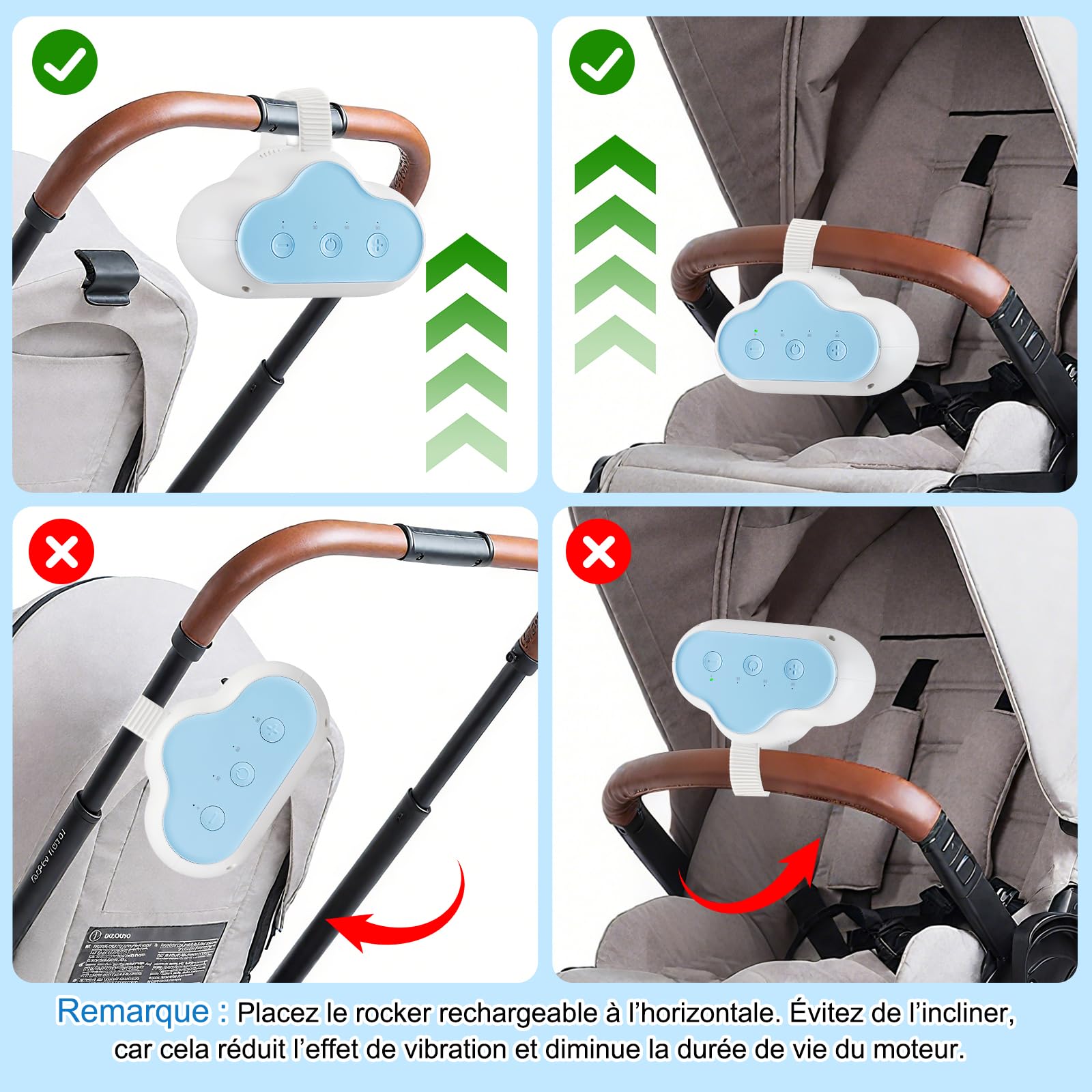 Baby Rocker, Bercement Poussette avec 3 Intensités de Balancement Réglables et Minuterie de 30, 60 et 90 Minutes, Bercez Doucement la Poussette (Bleu)