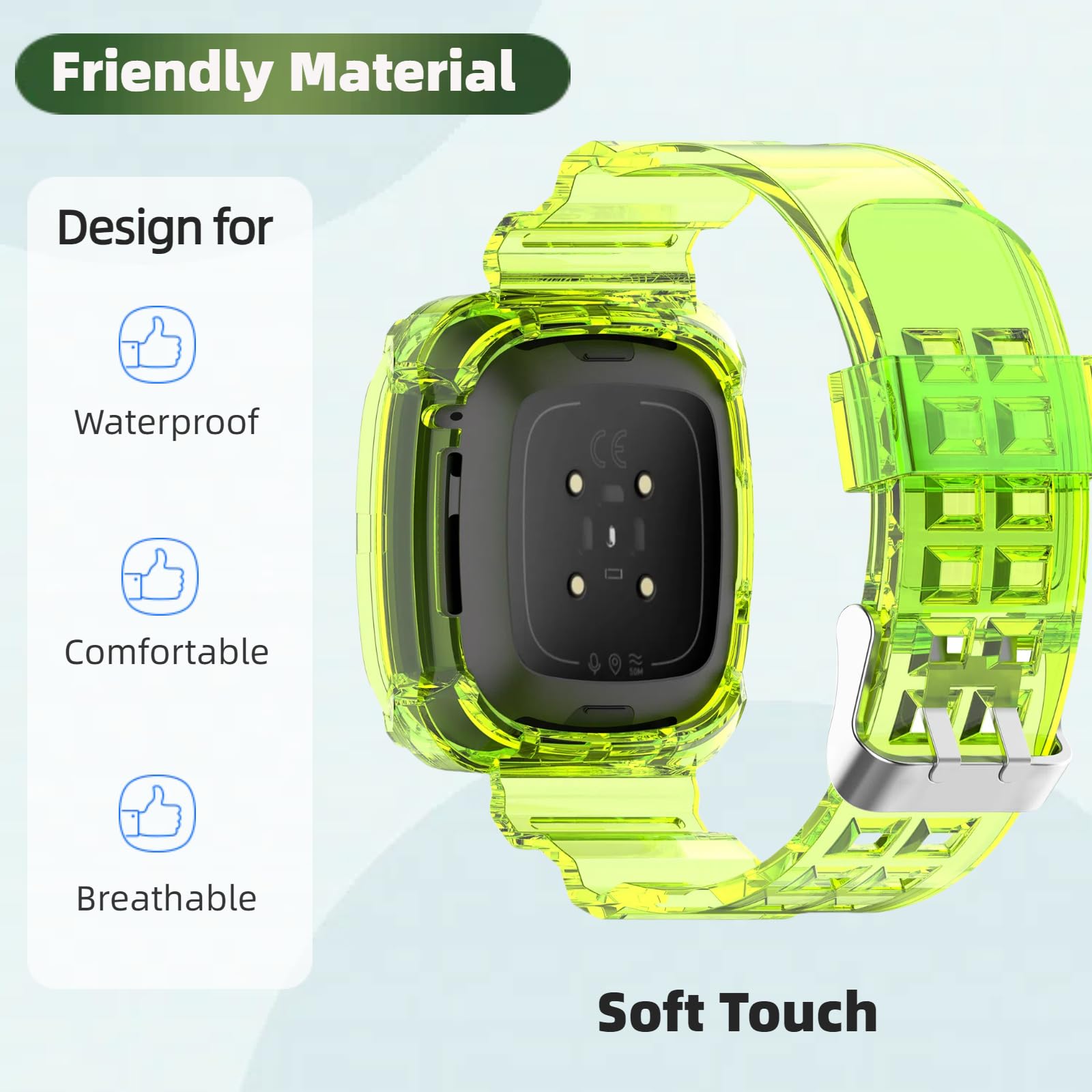 Przezroczysty pasek do zegarka kompatybilny z Fitbit Sense 2 / Sense Bands, Fitbit Versa 4 / Versa 3 dla kobiet i mężczyzn, silikonowy, przezroczysty, kryształowy pasek do smartwatcha Fitbit