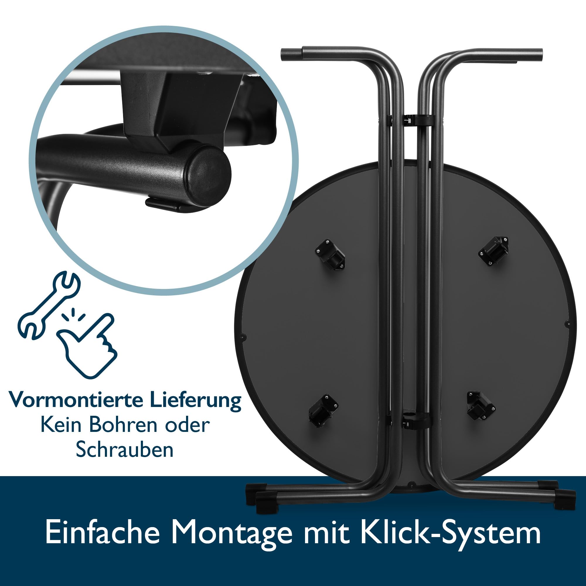 Beautissu Stehtisch klappbar 80 cm Schwarz Bellini – Kratzfest Stabil Wetterbeständig – Stehtische Outdoor Bistrotisch Rund Montage leicht Halterung vormontiert– Biertisch Partytisch Klappbar Bartisch
