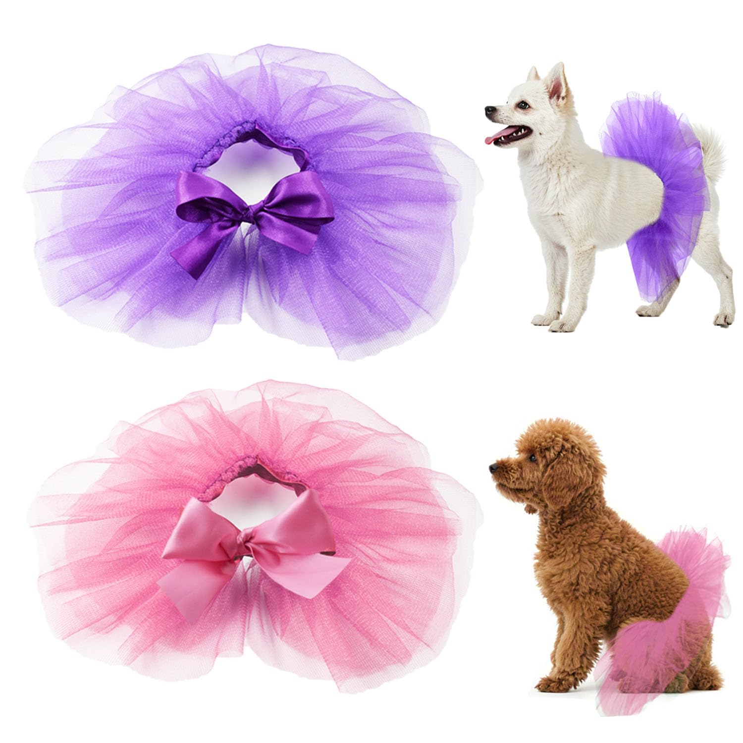 WoYous 2 Pieces Dog Tutu Dress, Pet Dress Set Tutu Skirt for Cats Cute Cloths for Puppy Birthday Wedding Party Supplies Dog Ballerina Costume Skirt