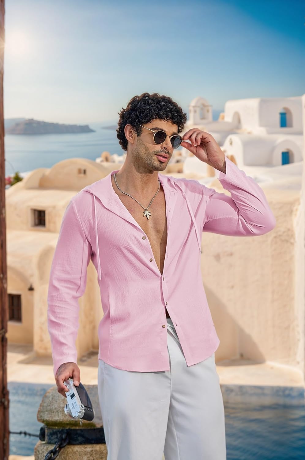 COOFANDY Mens Casual Button Down Shirt Summer Beach Shirts Lightweight Hoodie Sun Protection Coverup for Travel Vacation - Image 8