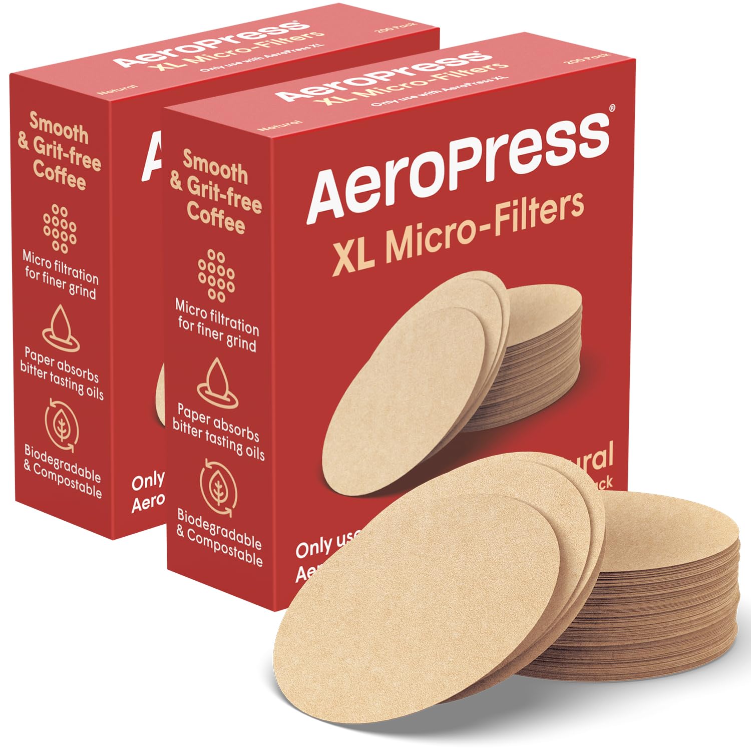 AeroPress XL Naturpapier-Mikrofilter, AeroPress-Kaffeefilter, ungebleichte runde Papierfilter für Kaffeemaschinen, Must-Have Kaffeezubehör, XL, 2 Stück, 400 Stück