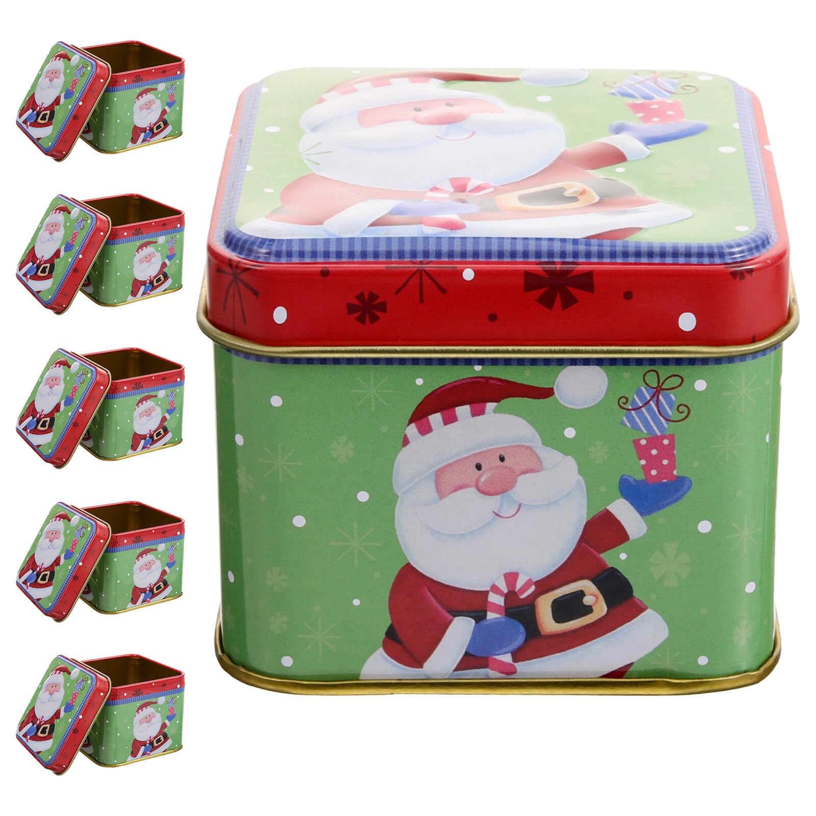 Veemoon 6piezas Cajas de Obsequio Metal Navideñas Tarros de Galletas Vacíos Caja de Metal para Dulces Navideños para Almacenamiento de Galletas y Regalos