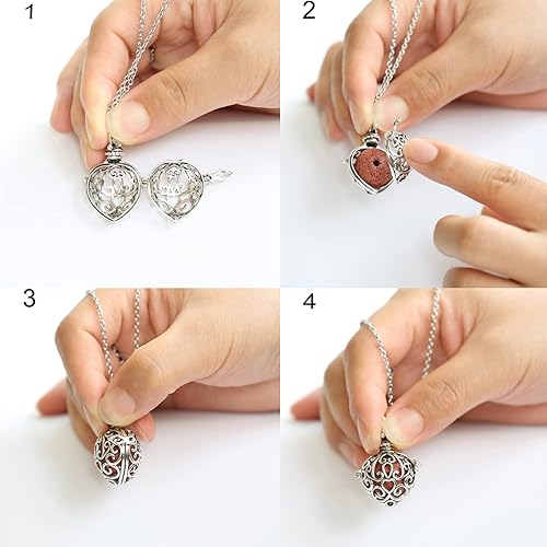 Miniatura 6 de Collar difusor de aceites esenciales de aromaterapia, collar con colgante de corazón y bola hueca, con cuentas de lava para mujer