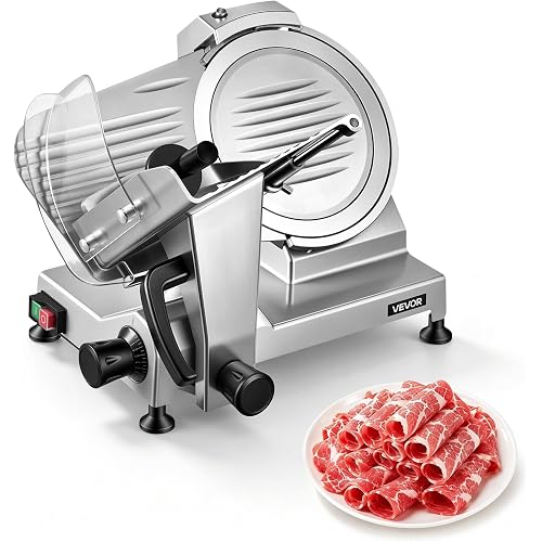 VEVOR Commercial Meat Slicer, 10 inch Electric Food Slicer, 240W Frozen Meat Deli Slicer, Premium Chromium-plated Steel Blade Semi-Auto Meat Slicer For Commercial and Home use