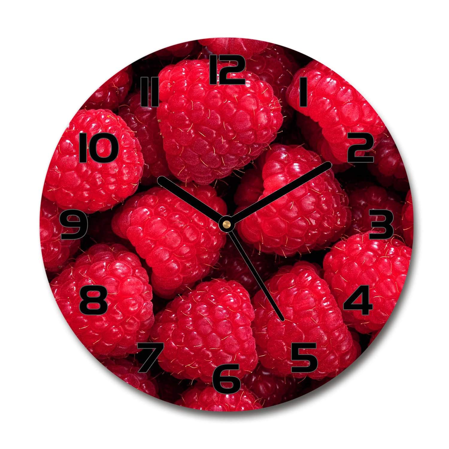 Horloge en verre 60x60cm silencieuse Tulup framboises pour décoration cuisine moderne