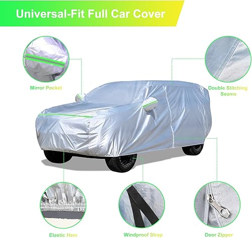 Miniatura 4 de Funda para coche SUV (191-207 pulgadas) - Ajuste universal, impermeable, Oxford Dupont, para todo tipo de clima, protector contra granizo,