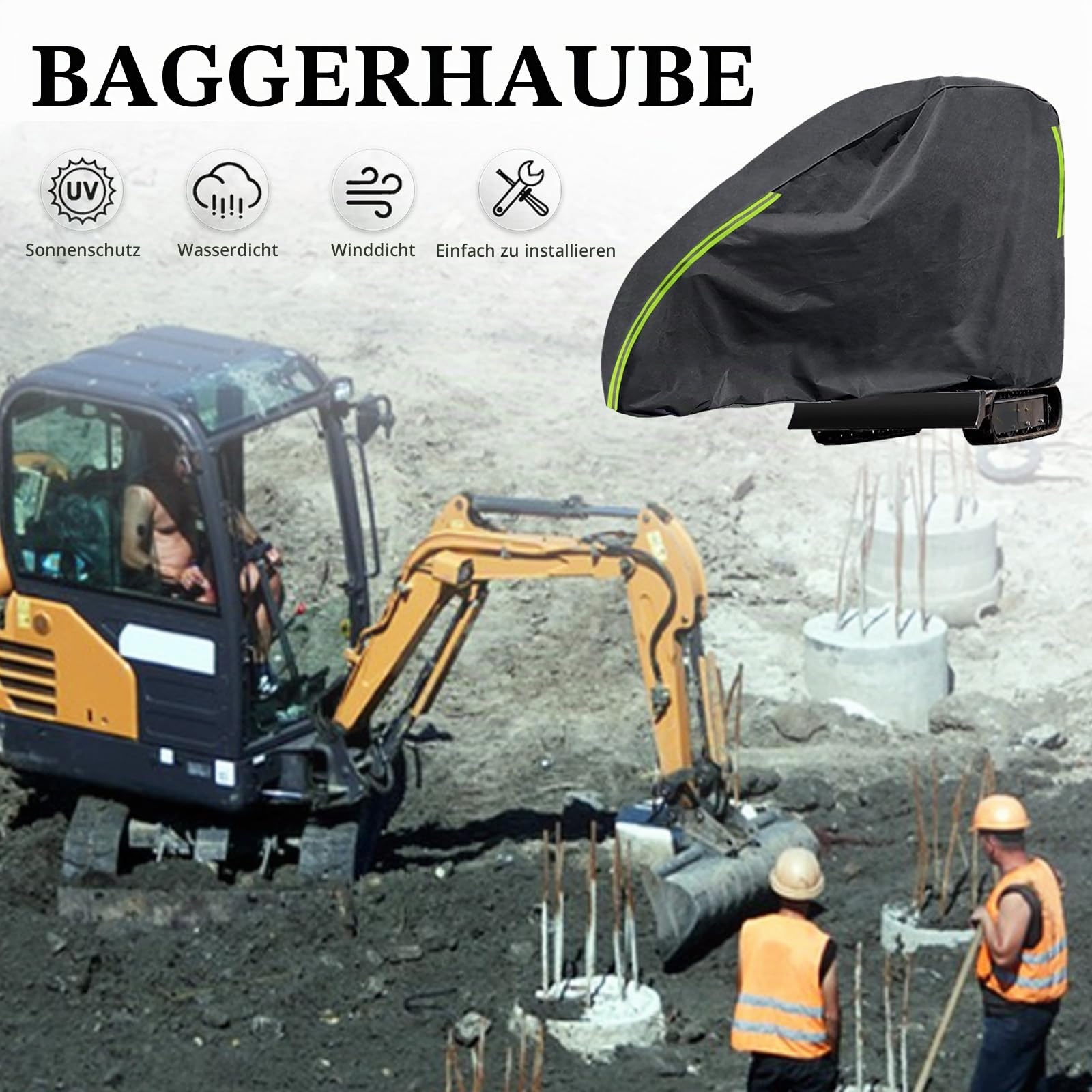 Baggerabdeckung, 420D Abdeckung für Minibagger 800-1600kg, Wasserdicht Atmungsaktive Baggerplane, Minibagger Abdeckplane Gegen Regen, Schnee, Wind, UV-Strahlung und Laub