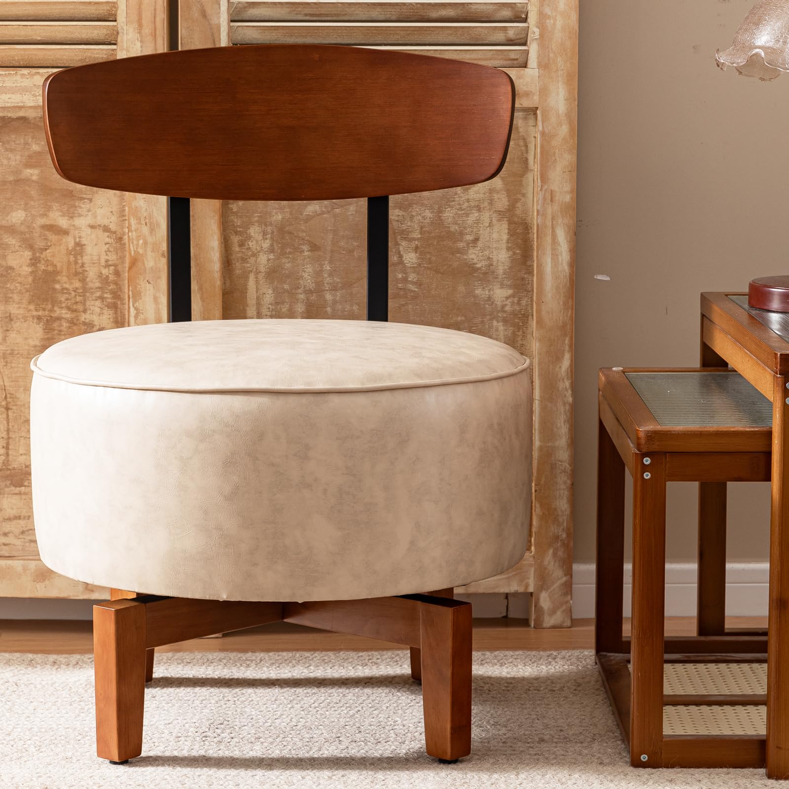 MILCIL Swivel Accent Chair Living Room Chair with Back, upholstered Wood mid Century Modern Chair for Bedroom Office, Faux Leather Sand Gray