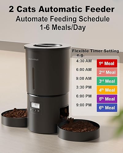 Miniatura 2 de Comedero automático doble para gatos para 2 gatos, 6 comidasdía, 12 porcionescomida, alimentador automático de doble potencia para mascotas,